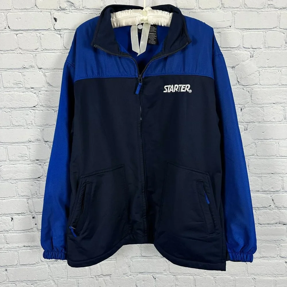 Starter‎ Men's Vintage Fleece Lined Spellout Athletic Jacket, Size L, Navy/Blue
